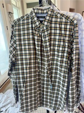 Banana Republic Men's Green, Yellow & White Plaid Button-Down Shirt